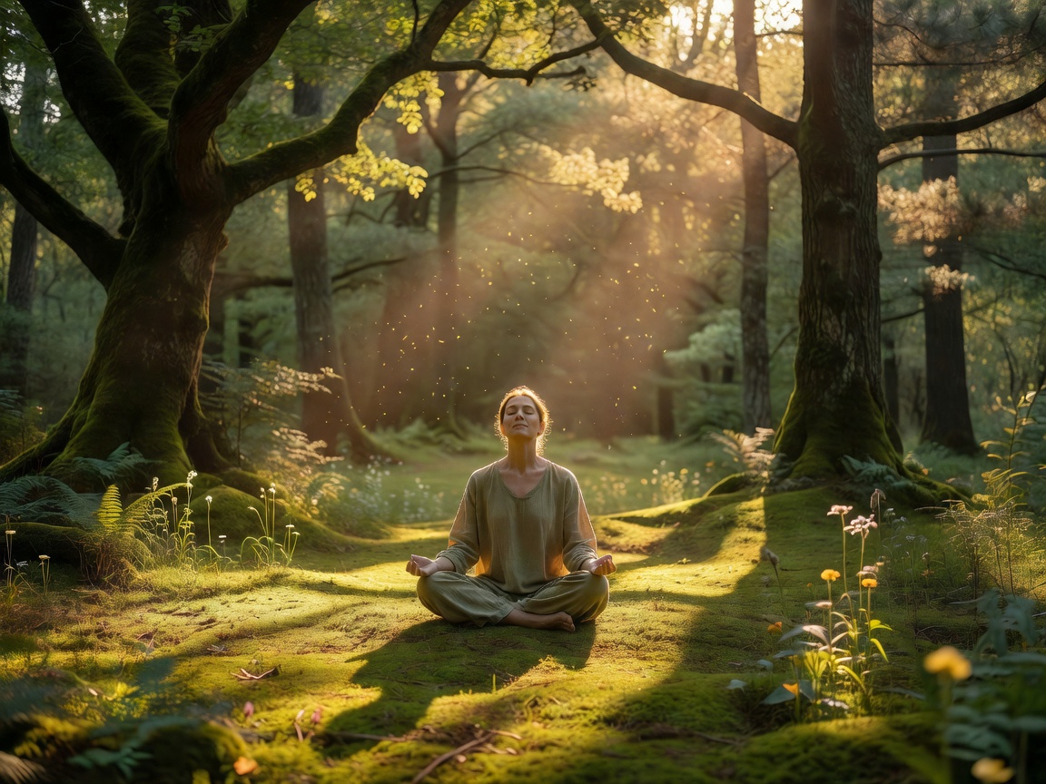 Meditation in nature with warm sunlight