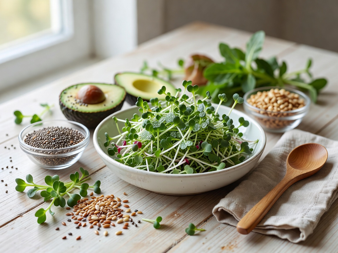 Microgreens and healthy ingredients representing microbiome health